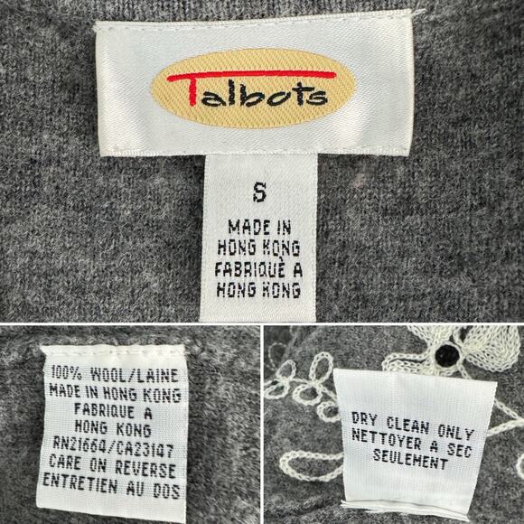 Vintage Talbots 100% wool floral embroidered sweater vest gray white size small - Picture 6 of 7
